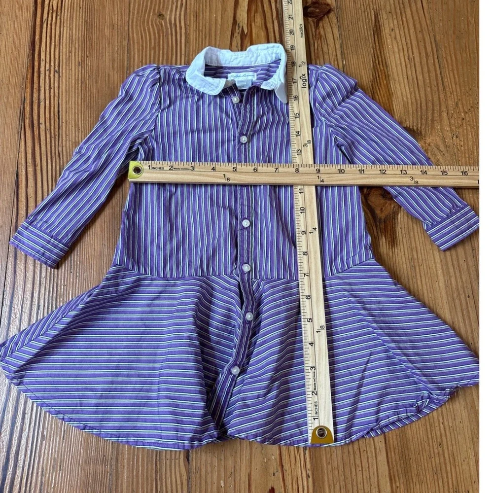 Ralph Lauren Striped Dress Toddler Purple Drop Waist Peter Pan Collar SIZE 18M